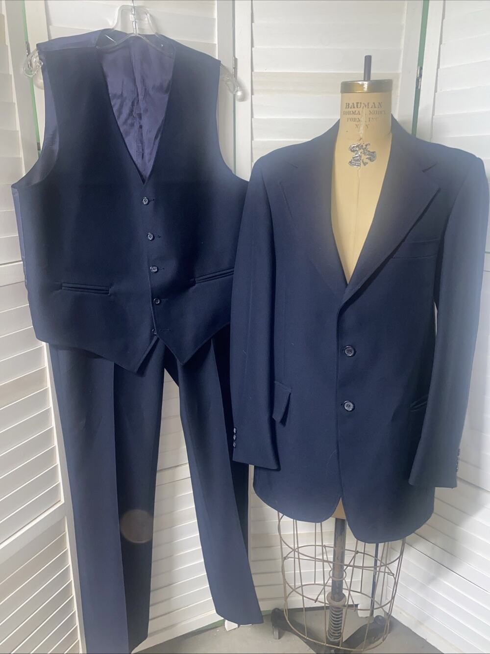 1970s 3 Piece Blue Suit Men’s Jacket Pants Vest JCPenney Leisure Disco